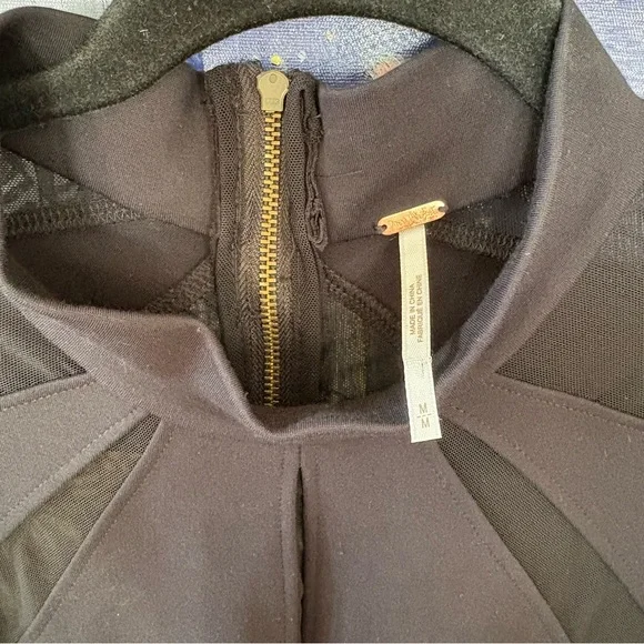 EUC Free People Black Long Sleeve Top Sheer panel zip neck size medium black - Picture 5 of 6